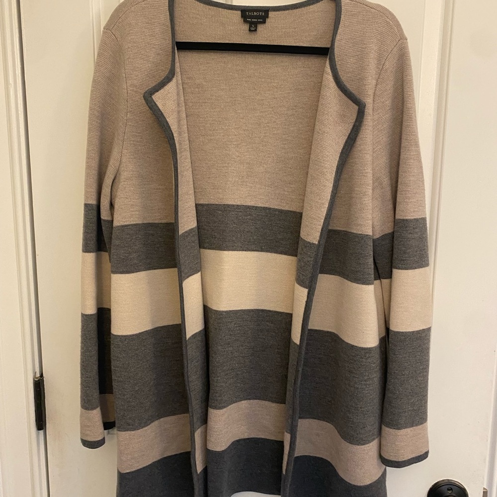 Talbots Merino Wool Striped Open-Front Cardigan